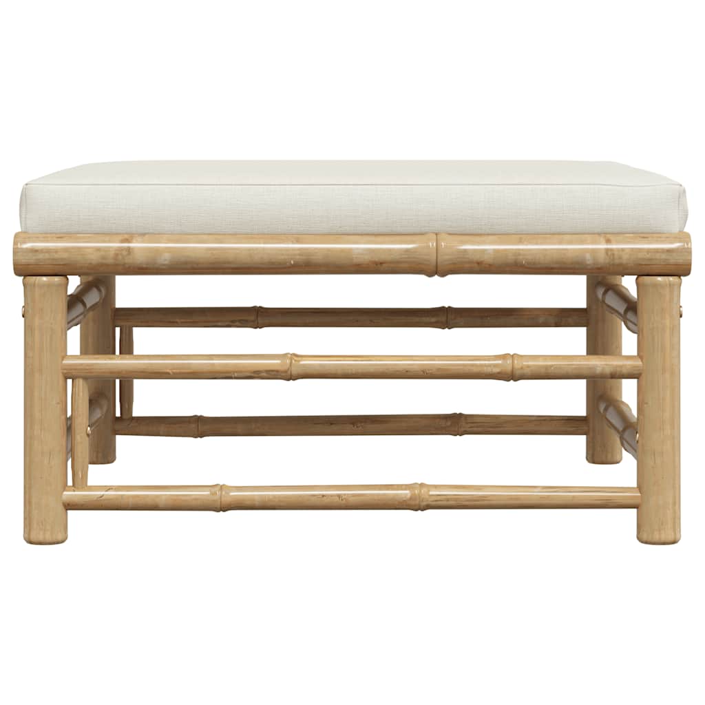 Garden Footrest with Cream White Cushion Bamboo
