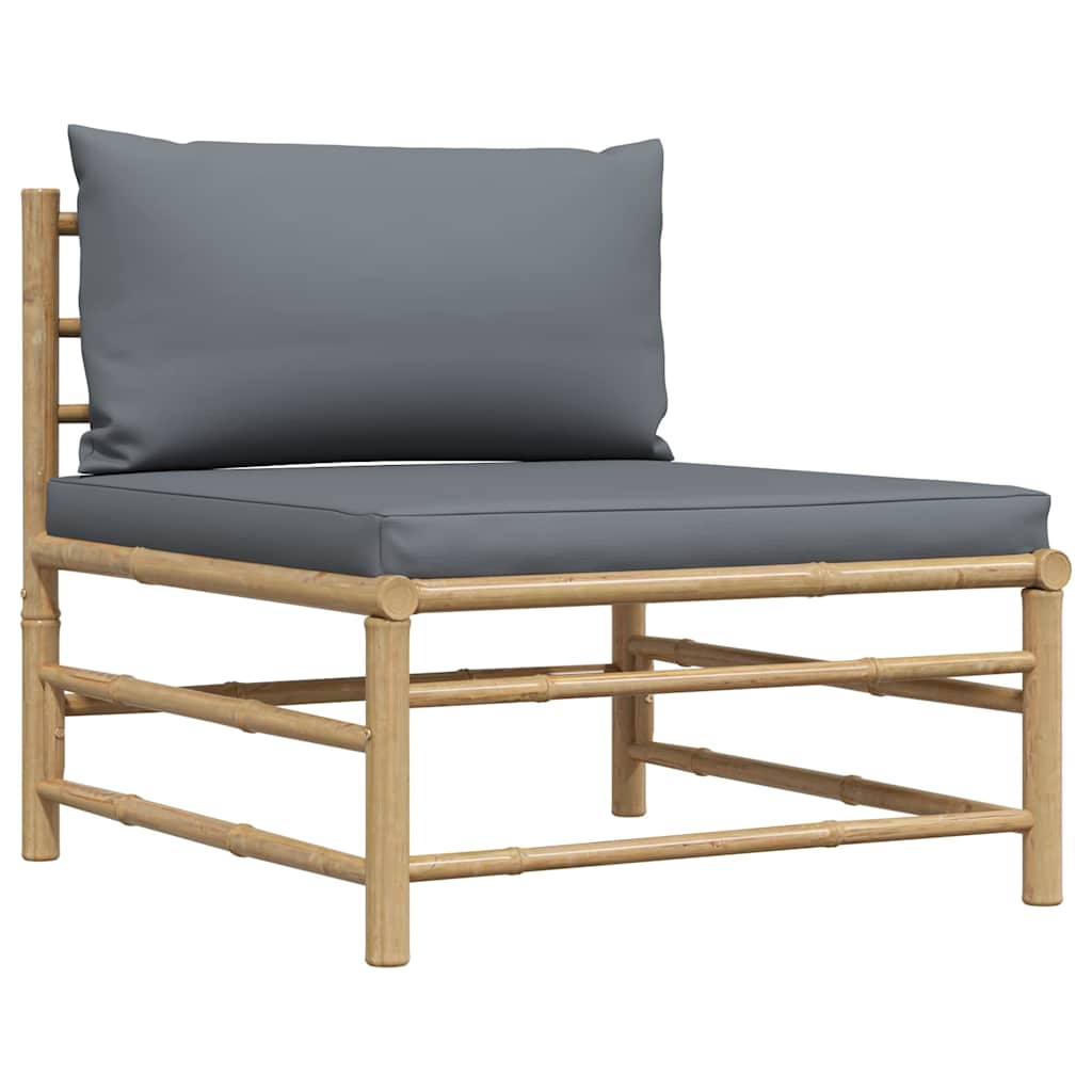 3 Piece Garden Lounge Set with Dark Grey Cushions Bamboo