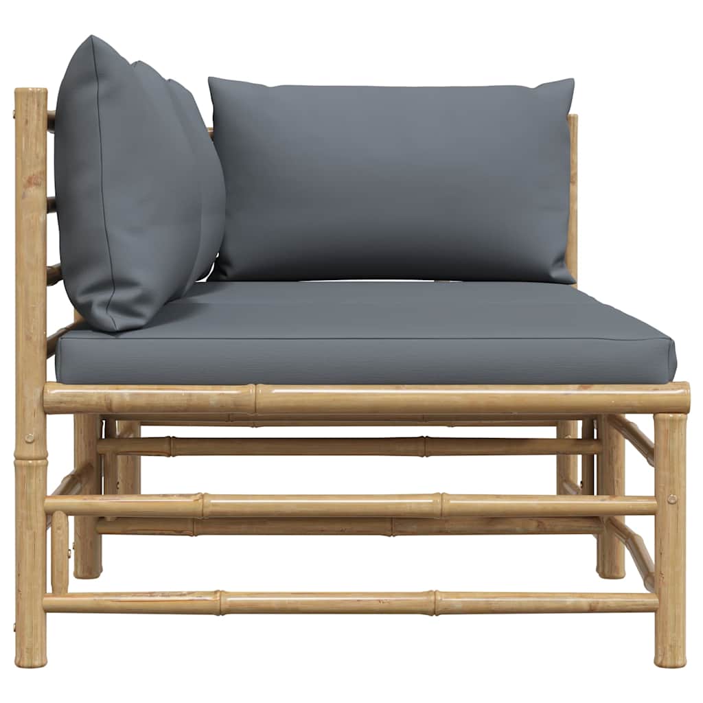 2 Piece Garden Lounge Set with Dark Grey Cushions Bamboo