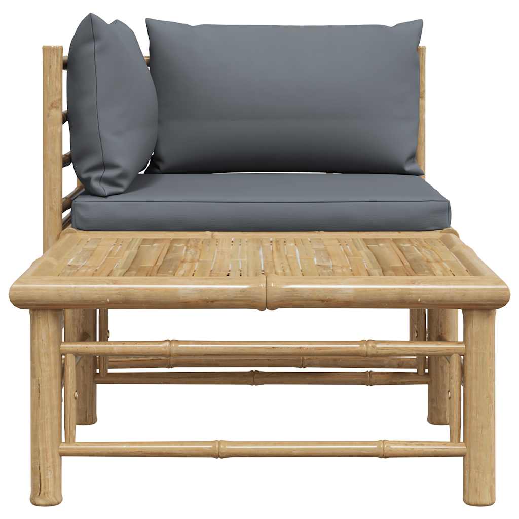 2 Piece Garden Lounge Set with Dark Grey Cushions Bamboo