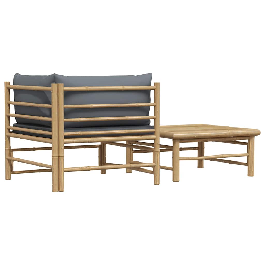 2 Piece Garden Lounge Set with Dark Grey Cushions Bamboo