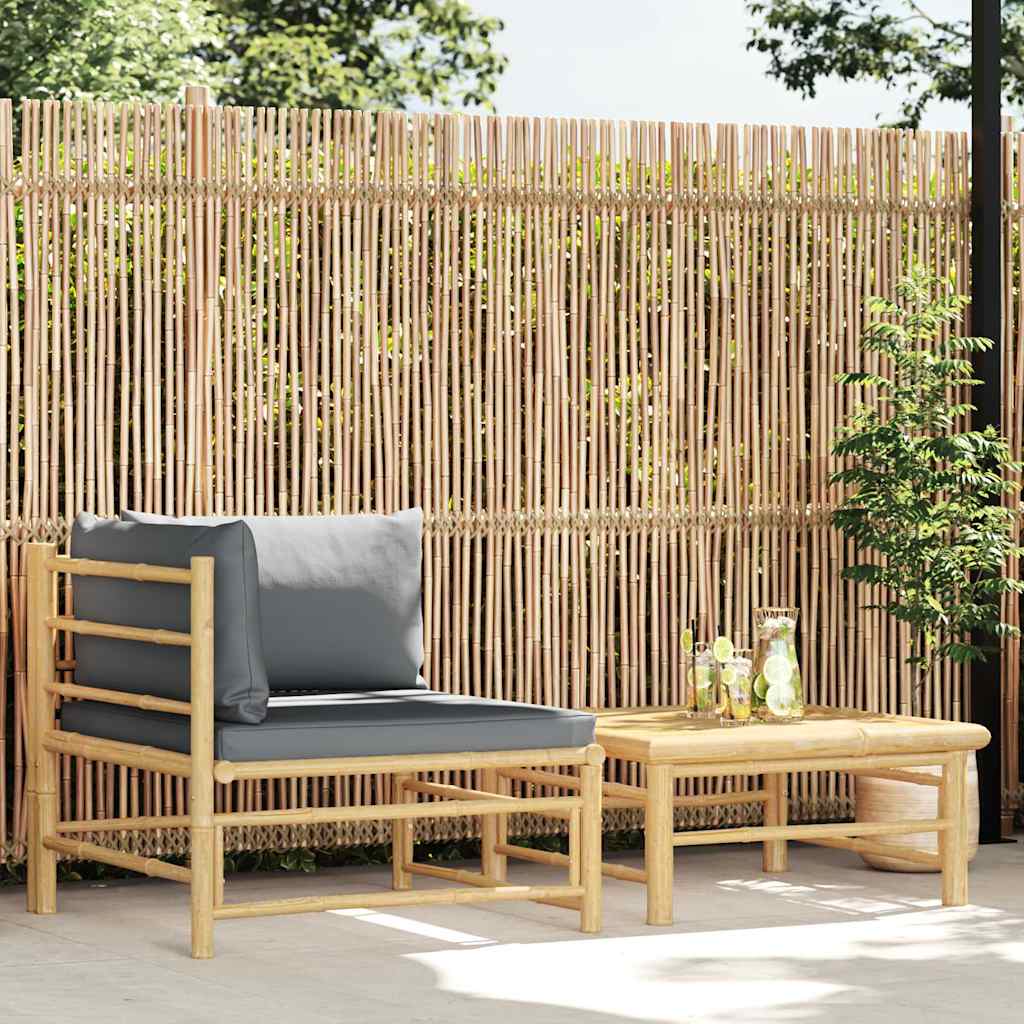 2 Piece Garden Lounge Set with Dark Grey Cushions Bamboo
