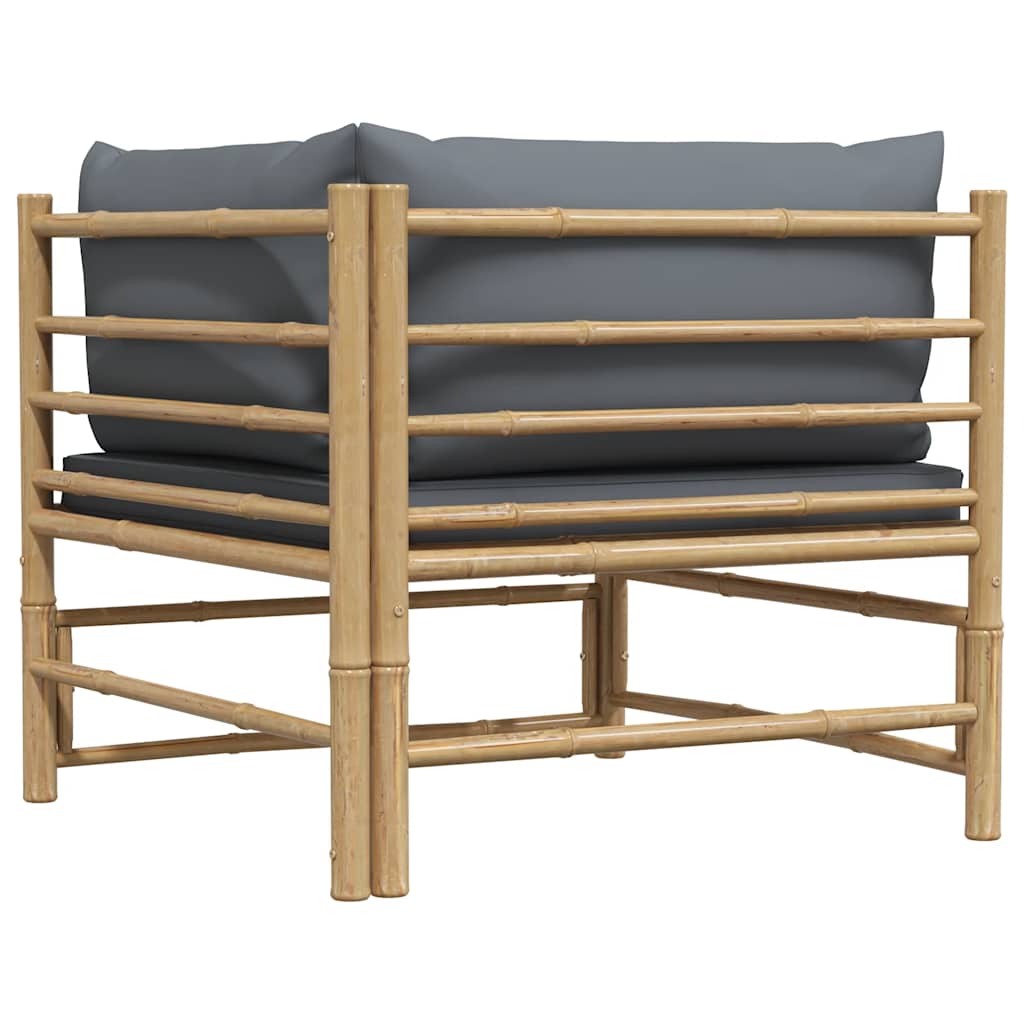 Garden Corner Sofa with Dark Grey Cushions Bamboo
