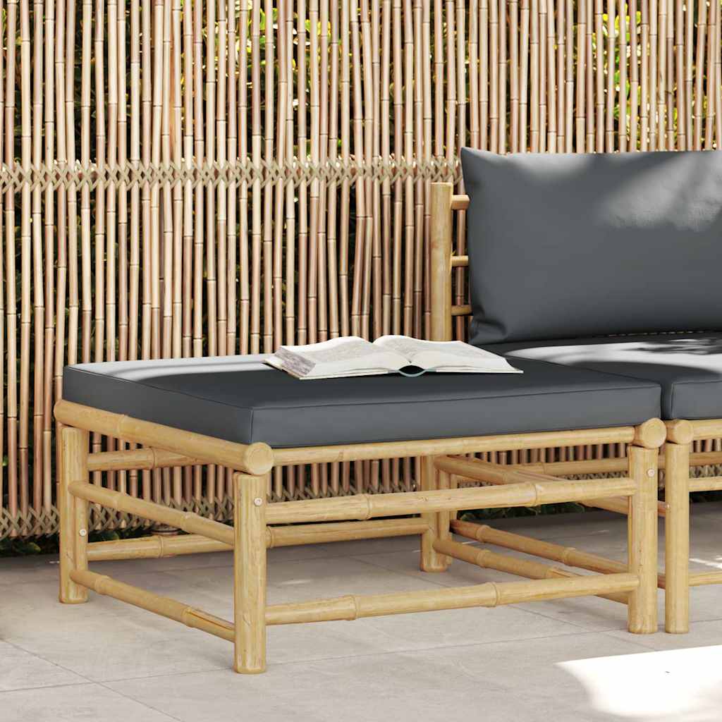 Garden Footrest with Dark Grey Cushion Bamboo