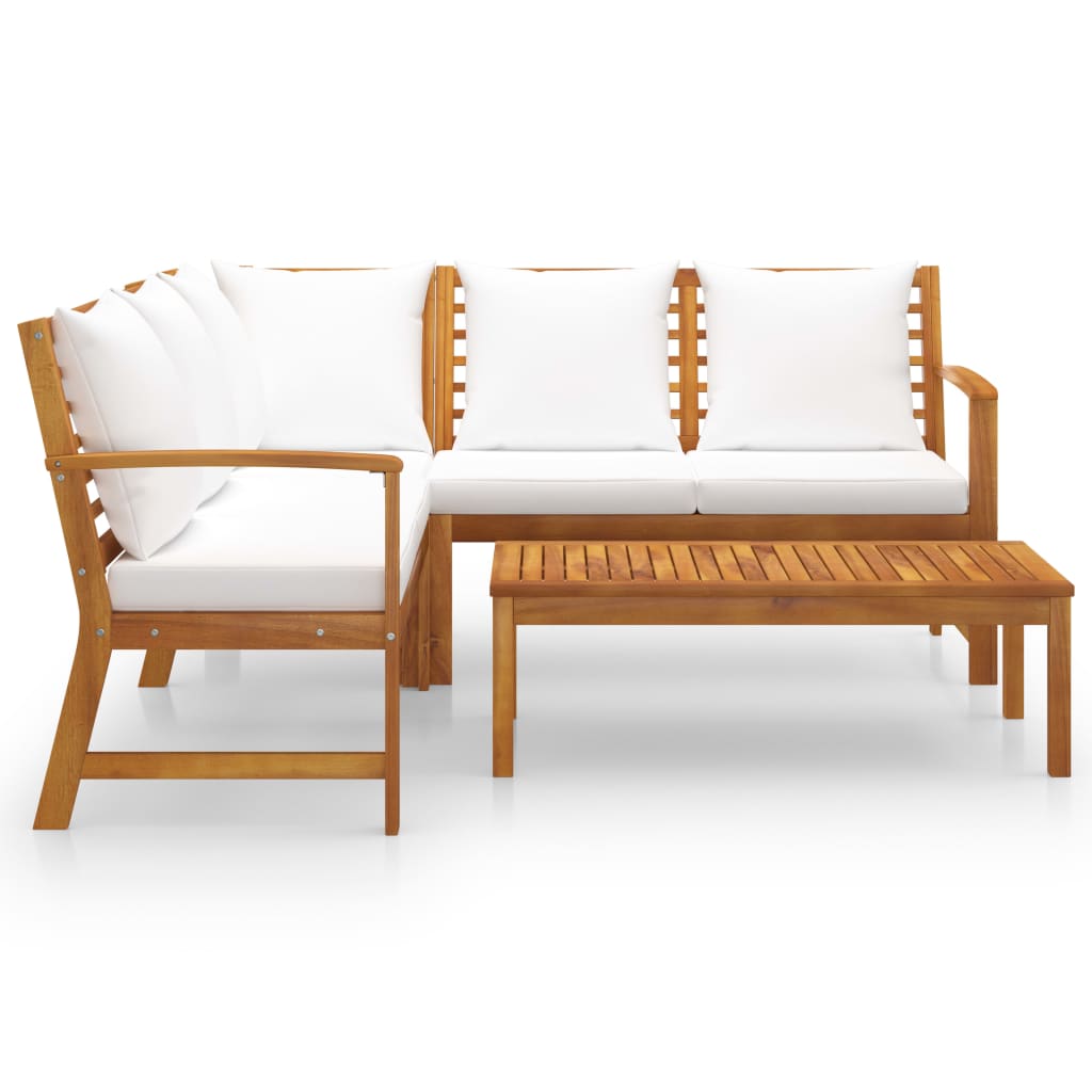 4 Piece Garden Lounge Set with Cushion Cream Solid Acacia Wood