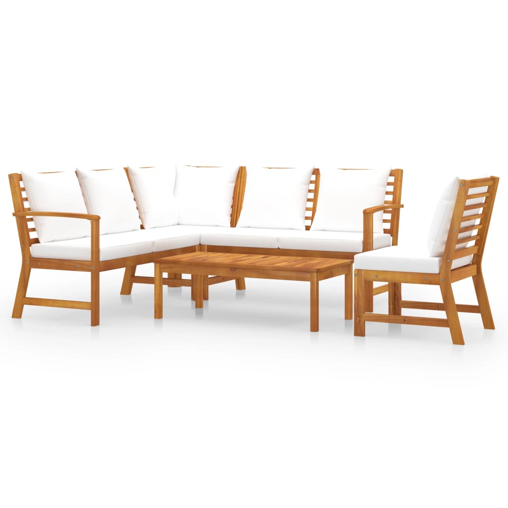 5 Piece Garden Lounge Set with Cushion Cream Solid Acacia Wood