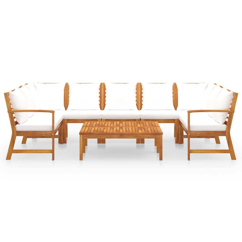 9 Piece Garden Lounge Set with Cushion Cream Solid Acacia Wood