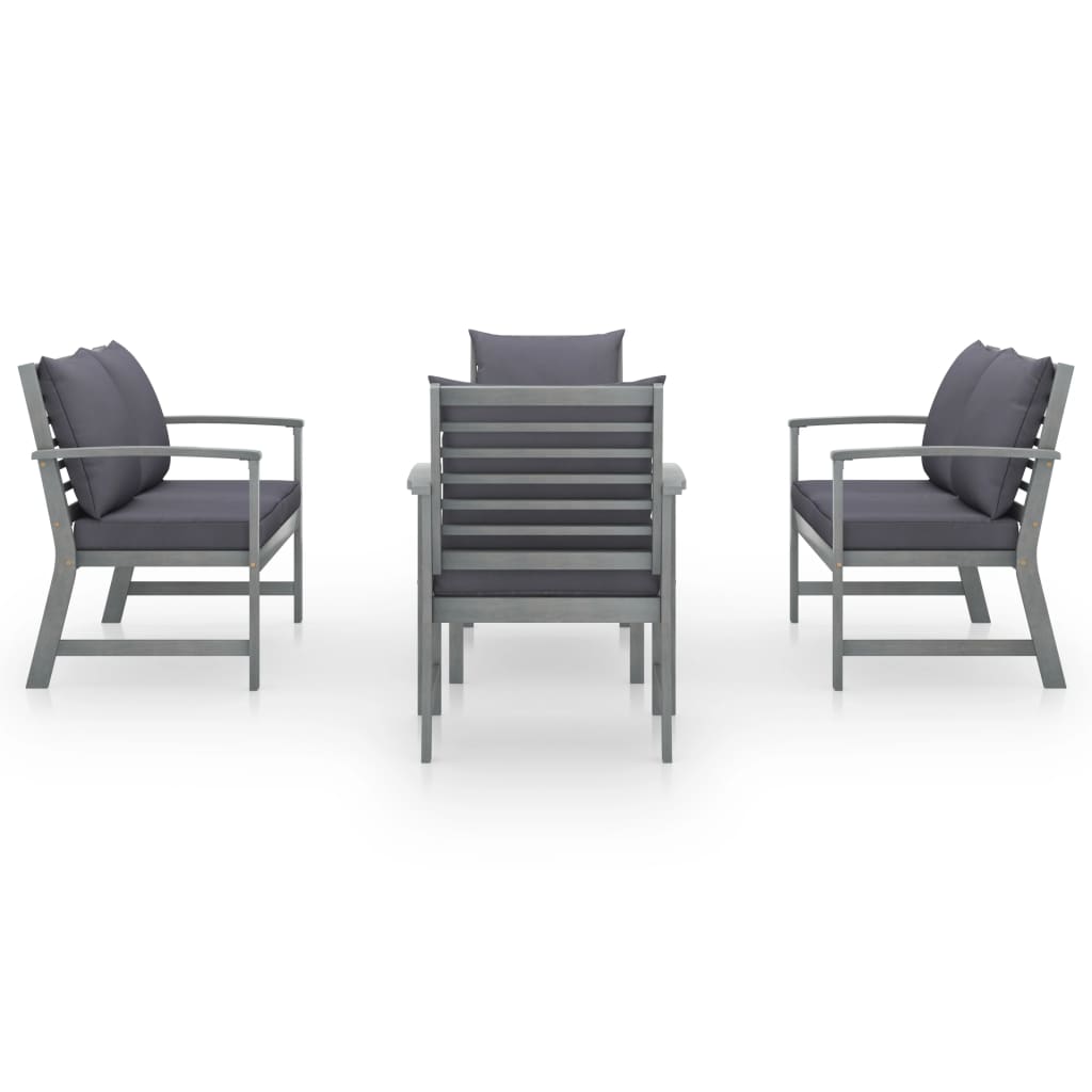 5 Piece Garden Lounge Set with Cushion Solid Acacia Wood Grey