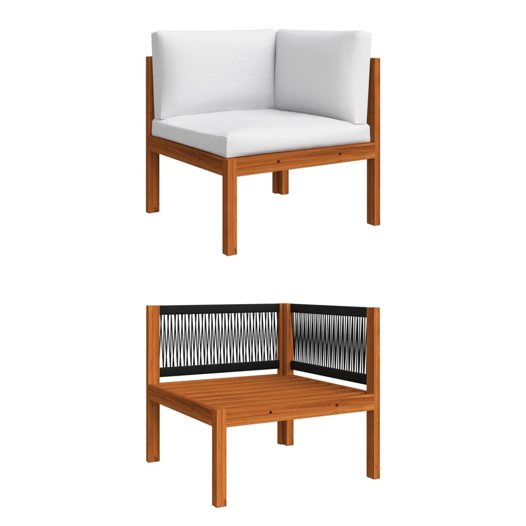 5 Piece Garden Lounge Set with Cushions Cream Wood Acacia&Rope