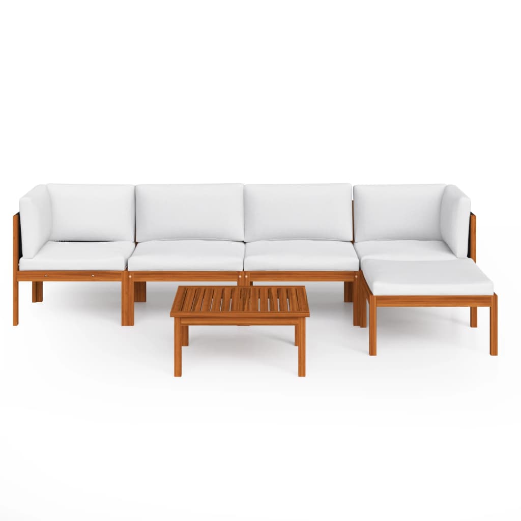6 Piece Garden Lounge Set with Cushions Cream Wood Acacia&Rope