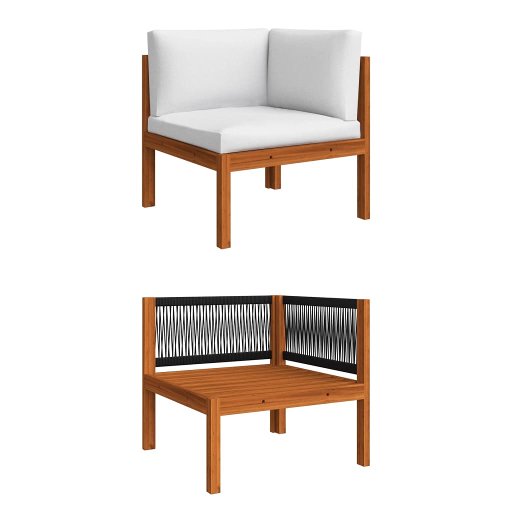 6 Piece Garden Lounge Set with Cushions Cream Wood Acacia&Rope