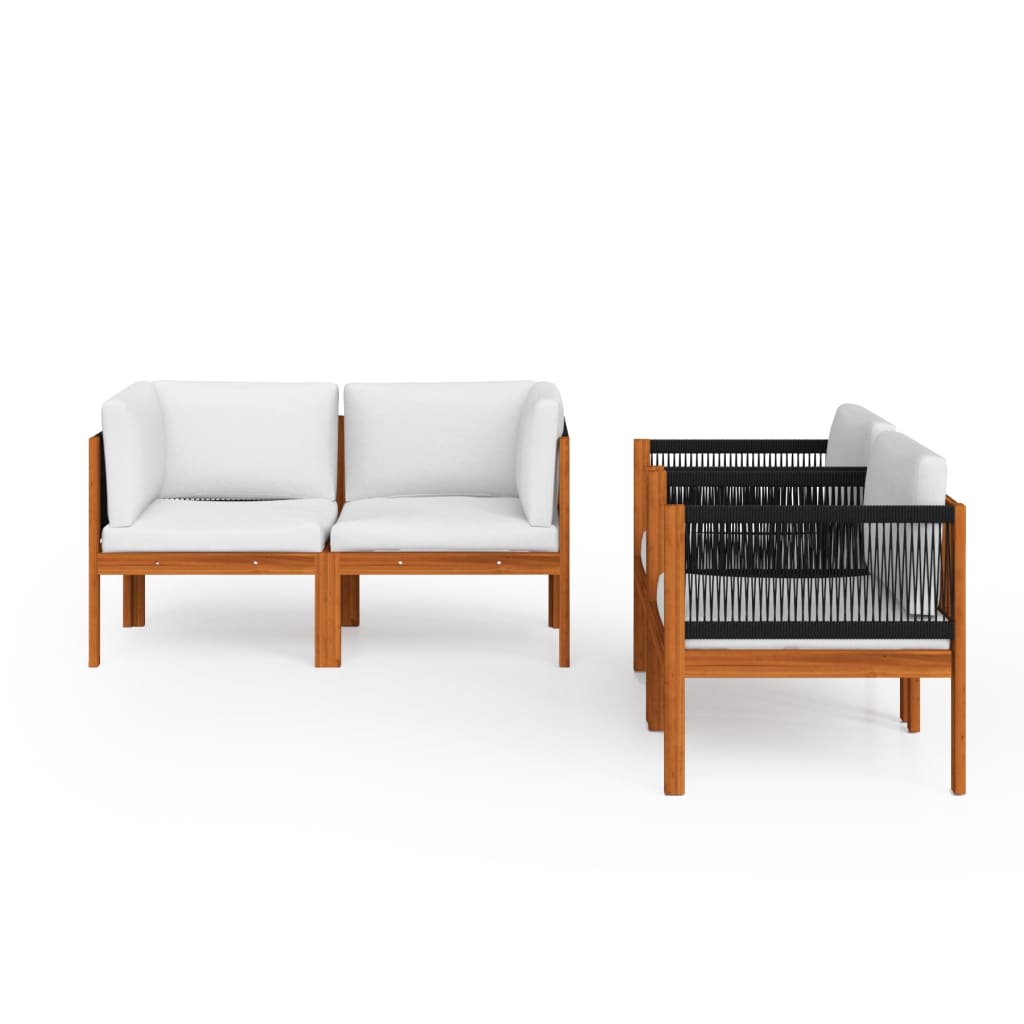5 Piece Garden Lounge Set with Cushions Cream Wood Acacia&Rope