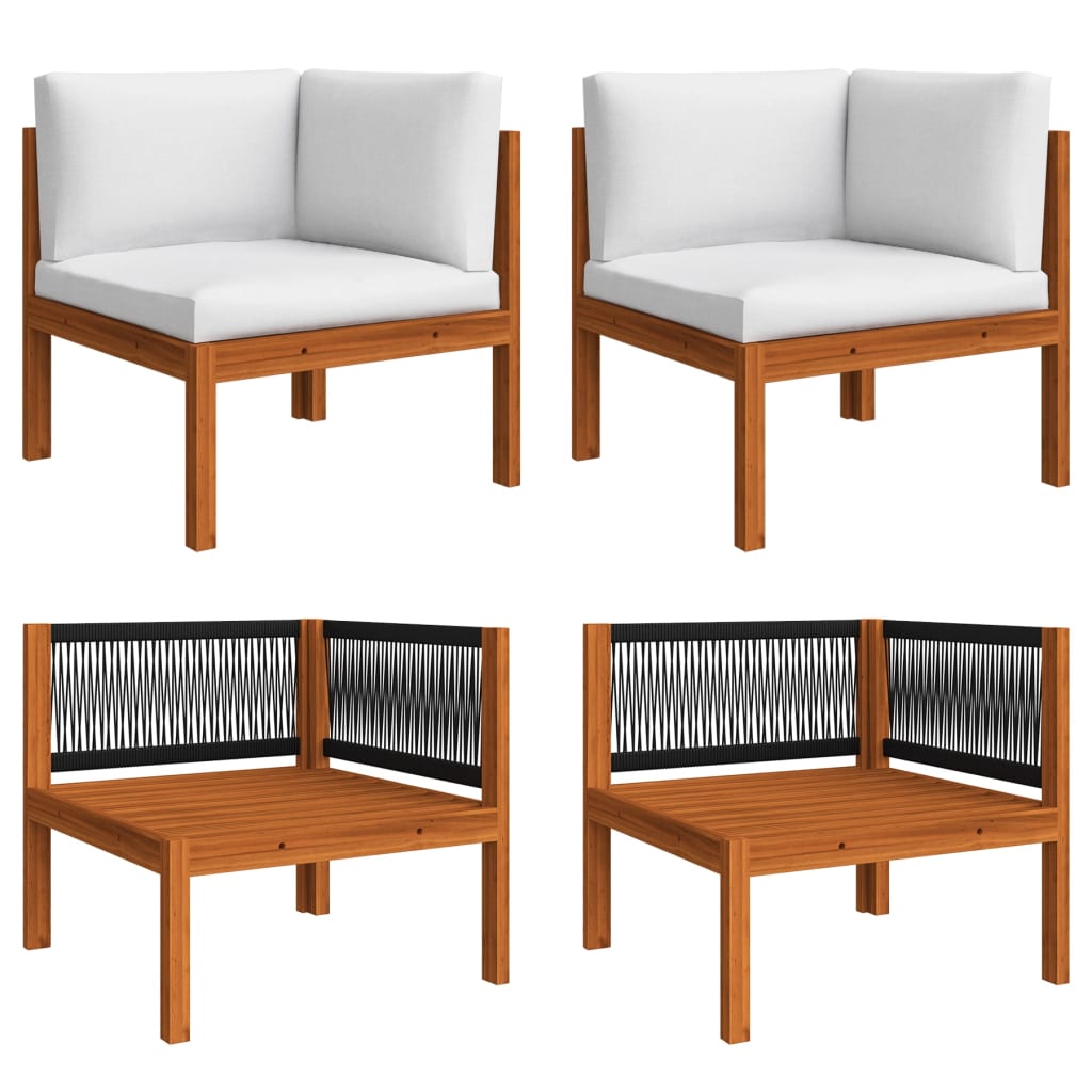 5 Piece Garden Lounge Set with Cushions Cream Wood Acacia&Rope