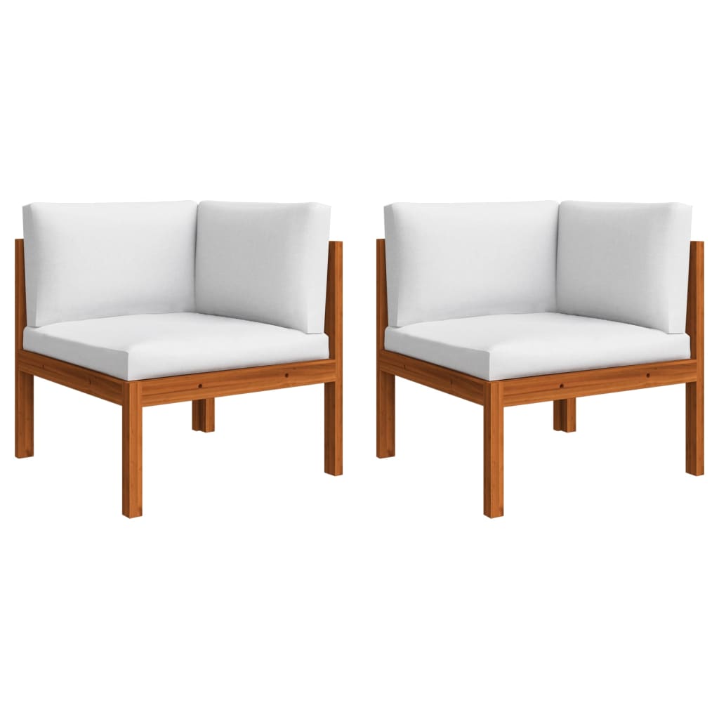 5 Piece Garden Lounge Set with Cushions Cream Wood Acacia&Rope