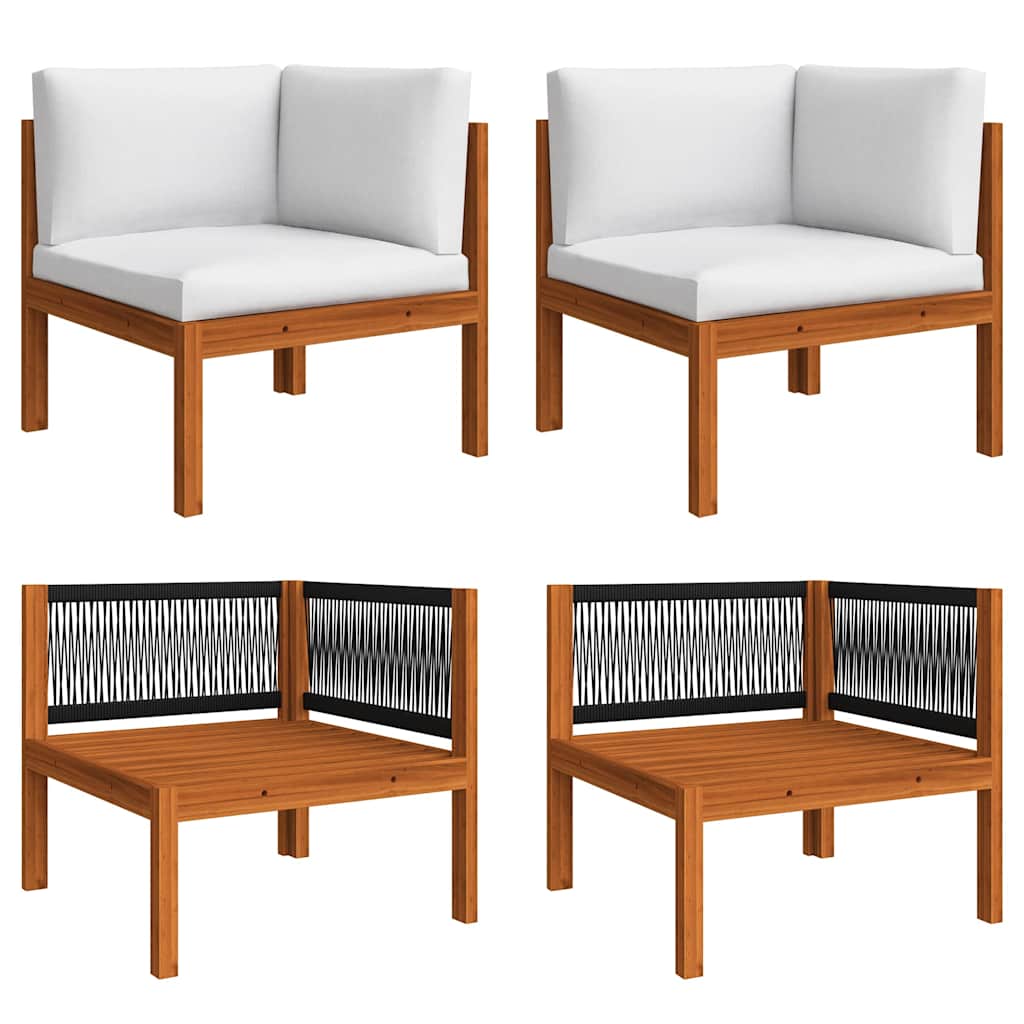 6 Piece Garden Lounge Set with Cushions Cream Wood Acacia&Rope