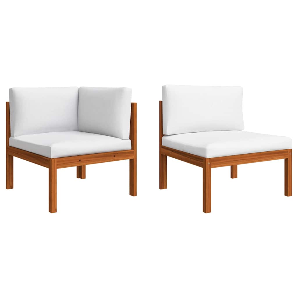 9 Piece Garden Lounge Set with Cushions Cream Wood Acacia&Rope