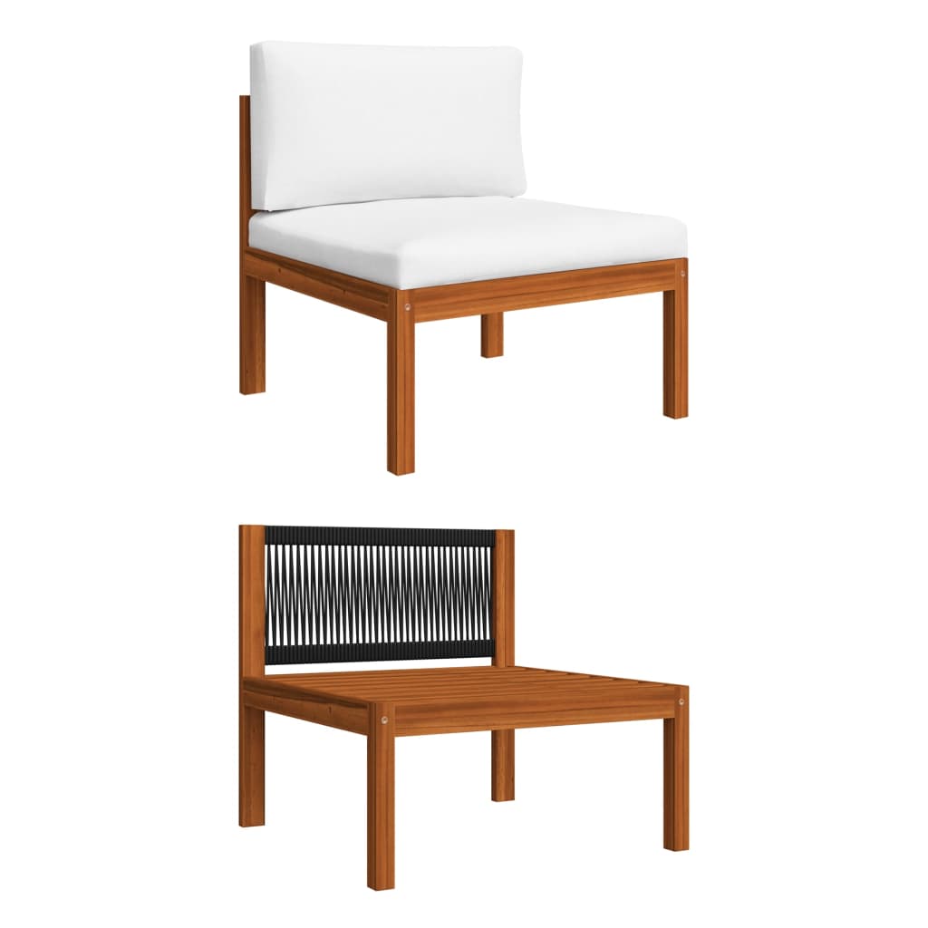 6 Piece Garden Lounge Set with Cushions Cream Wood Acacia&Rope