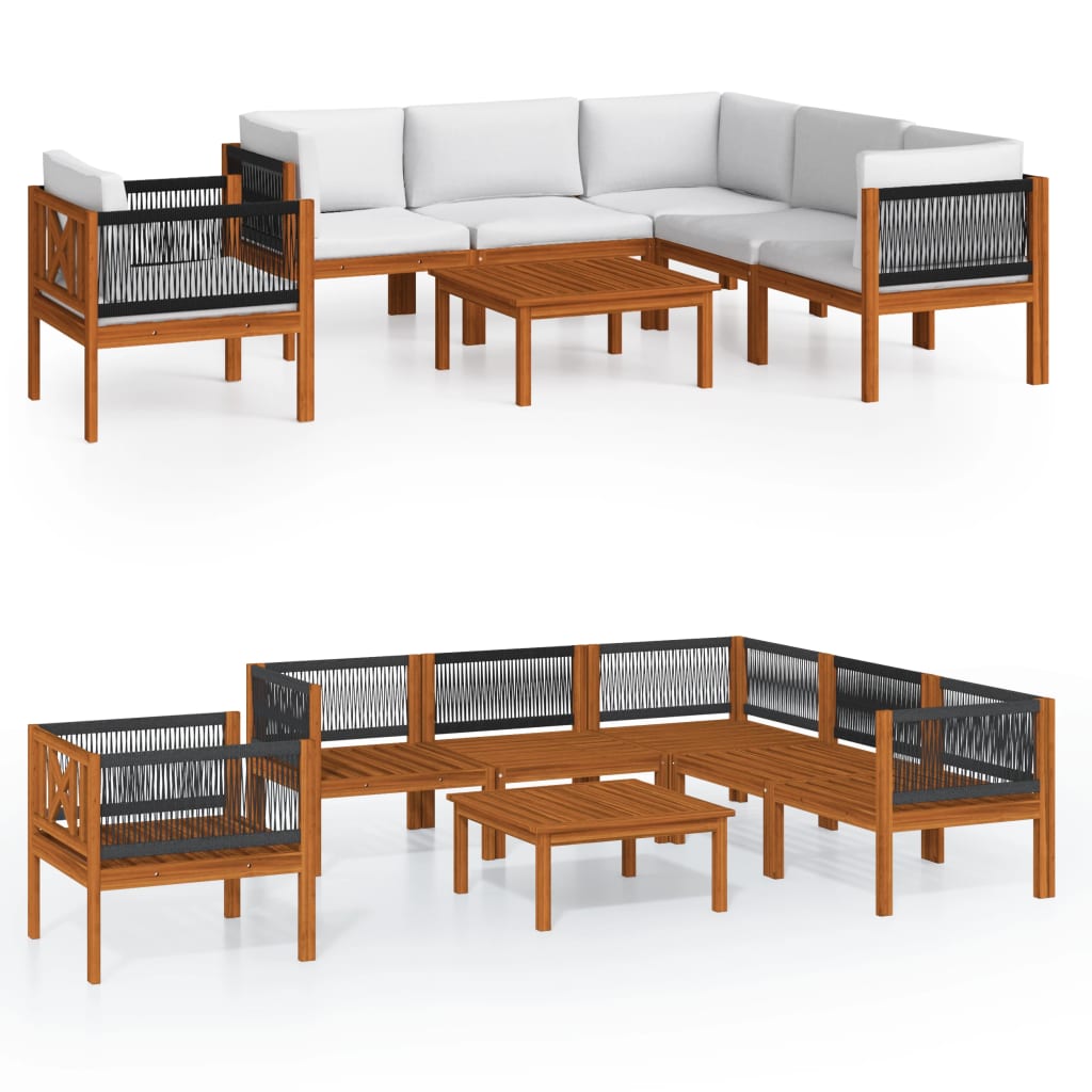 7 Piece Garden Lounge Set with Cushions Cream Wood Acacia&Rope