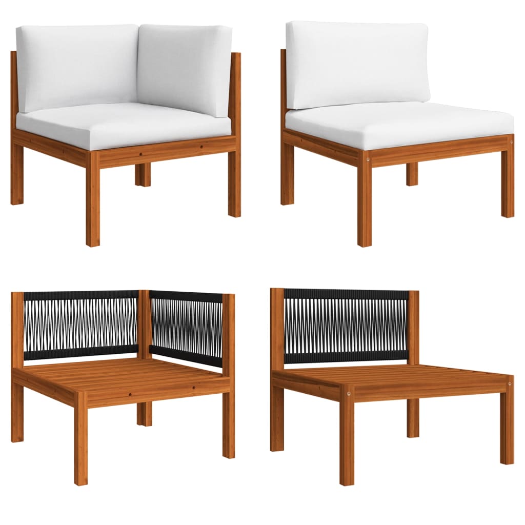 7 Piece Garden Lounge Set with Cushions Cream Wood Acacia&Rope