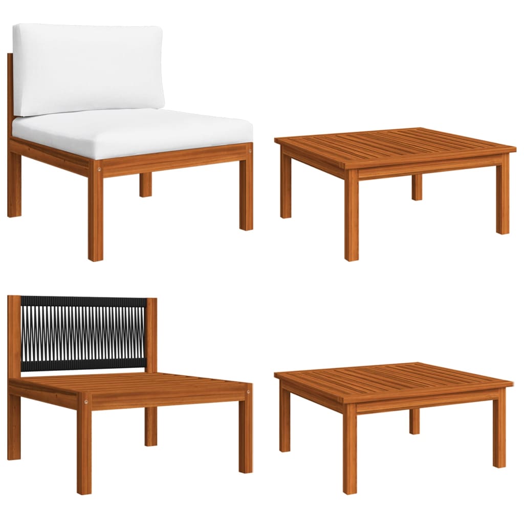 7 Piece Garden Lounge Set with Cushions Cream Wood Acacia&Rope