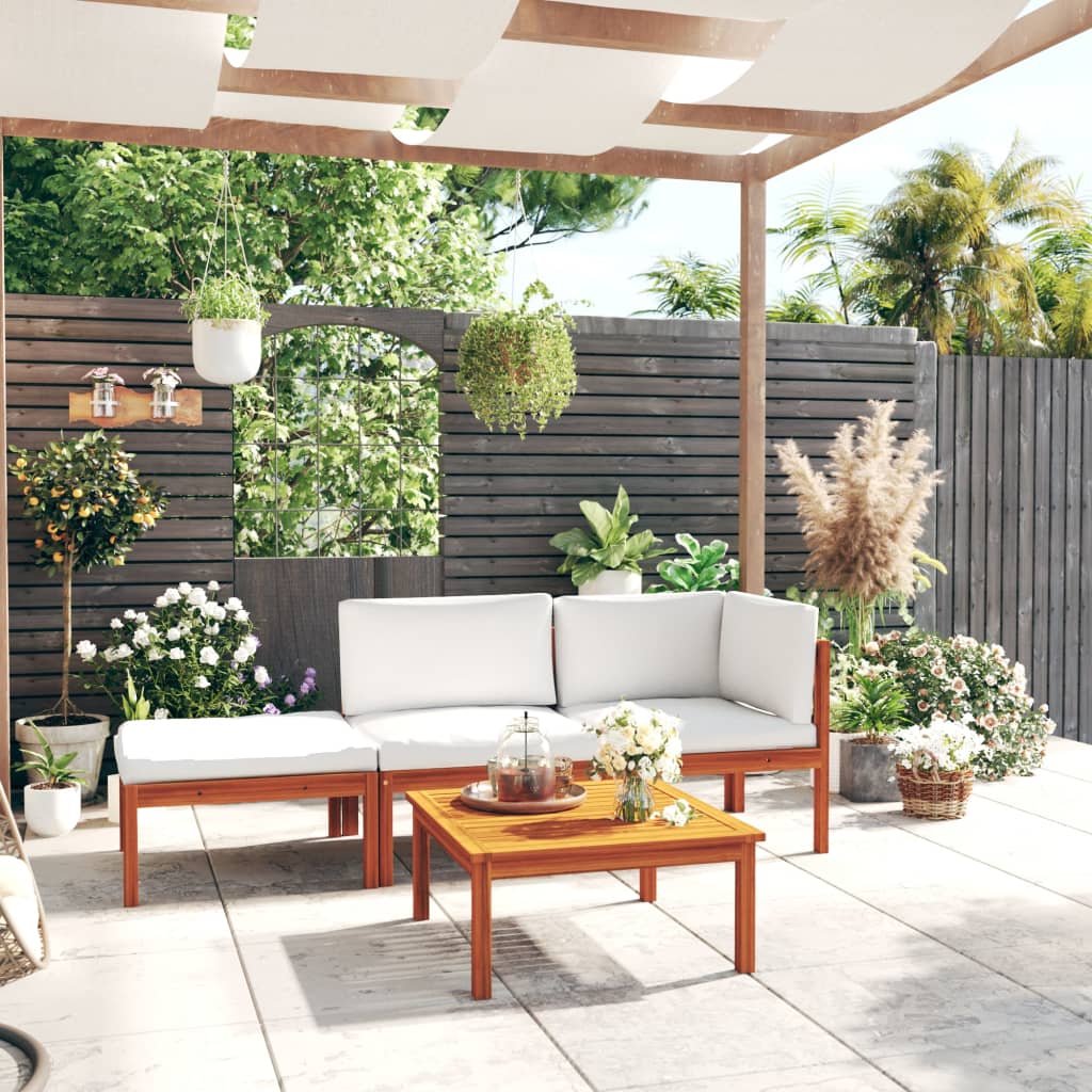 4 Piece Garden Lounge Set with Cushions Cream 63x63 cm