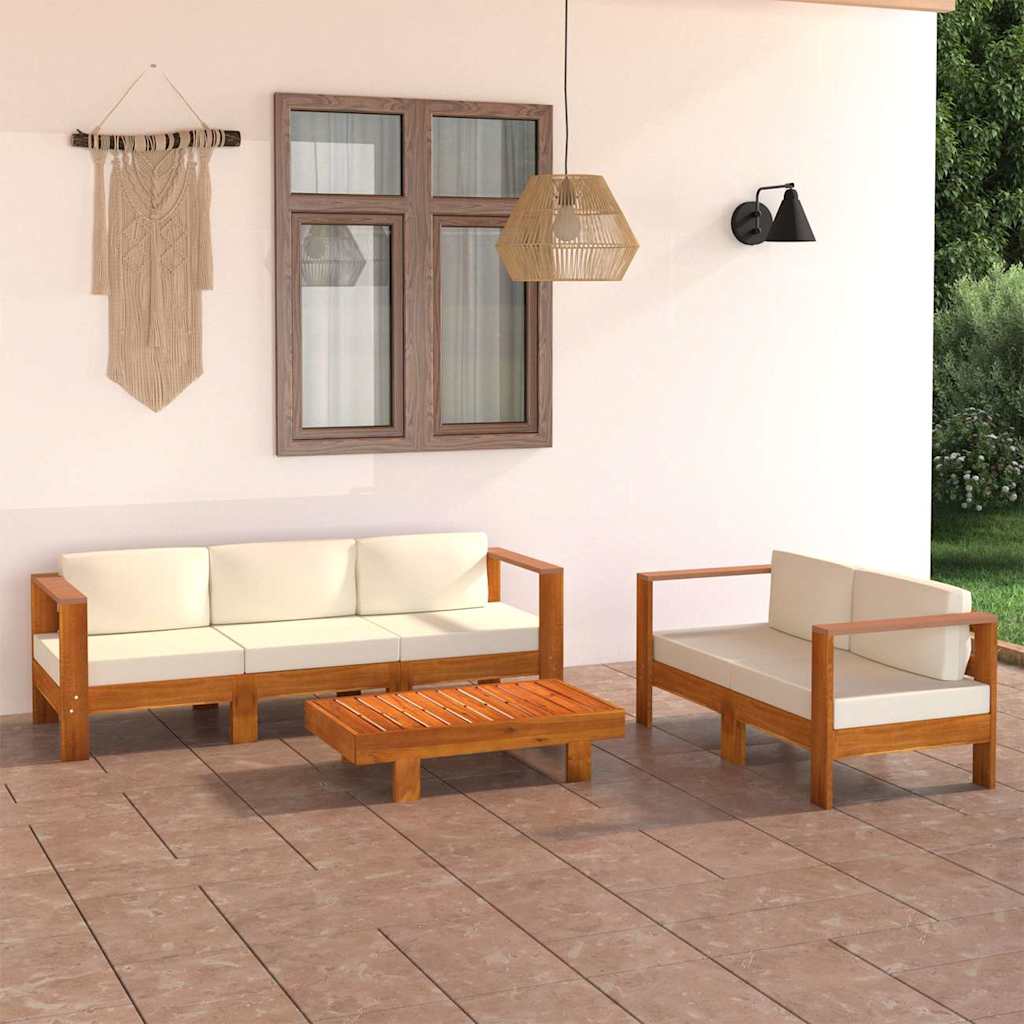 5 Piece Garden Lounge Set with Cushions 100x60 cm Acacia Wood