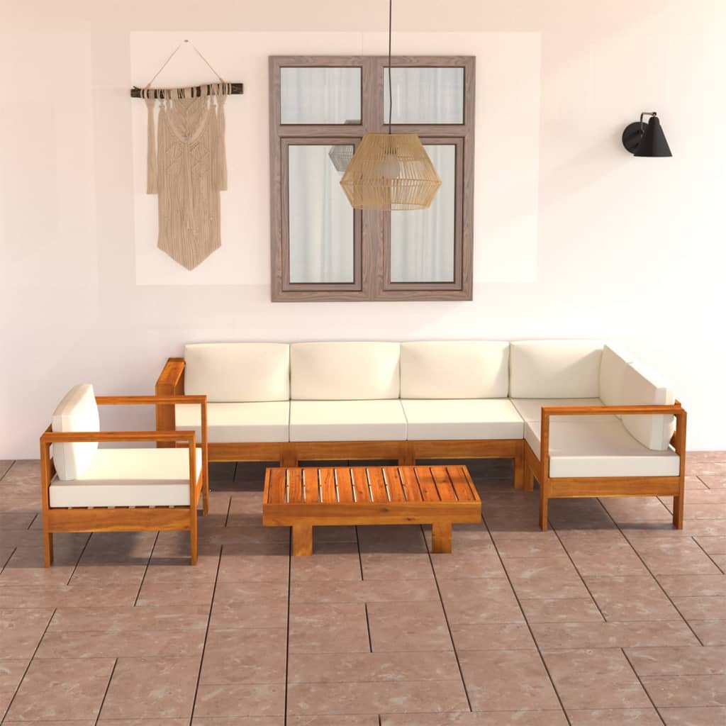 7 Piece Garden Lounge Set with Cushions 100x60 cm Acacia Wood