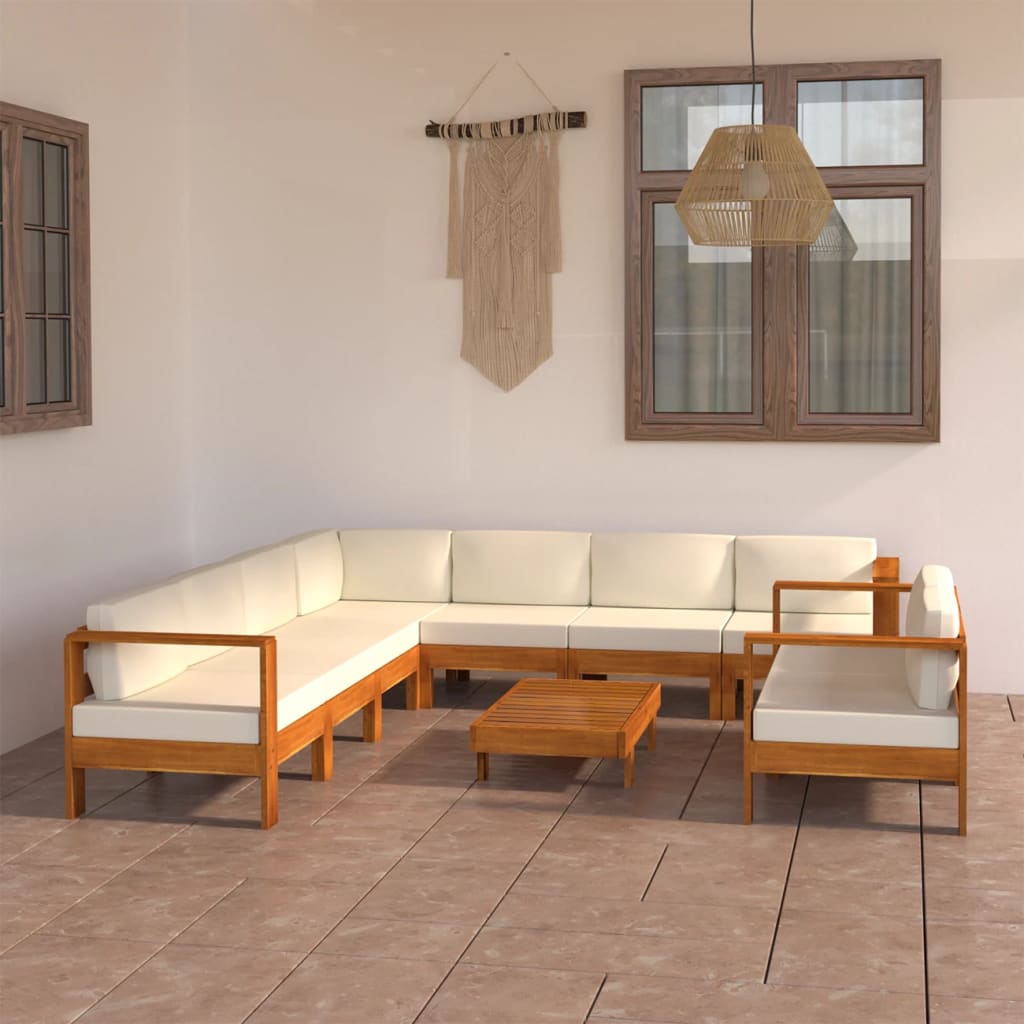 9 Piece Garden Lounge Set with Cushions 100x60 cm Acacia Wood