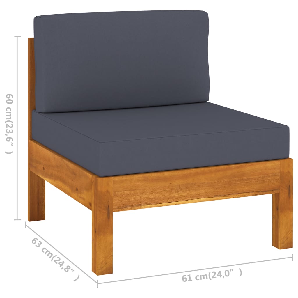 3-Seater Garden Sofa with Dark Grey Cushions Acacia Wood