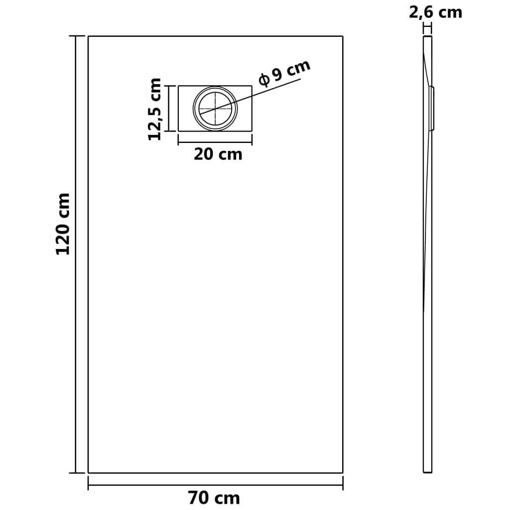 Shower Base Tray SMC Brown 120x70 cm