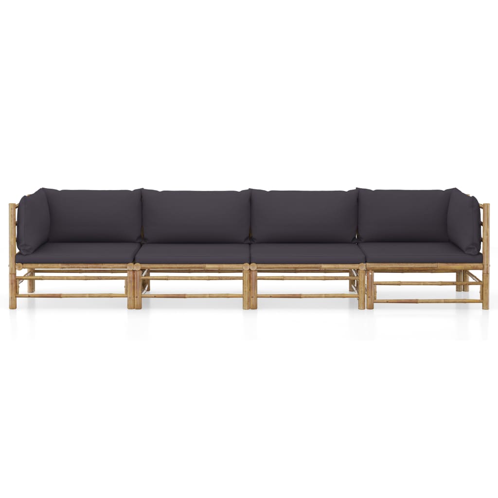 4 Piece Garden Lounge Set with Dark Grey Cushions Bamboo