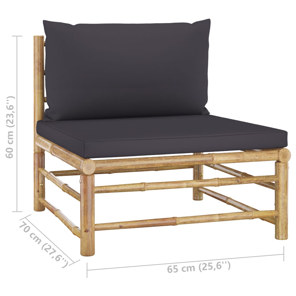 8 Piece Garden Lounge Set with Dark Grey Cushions Bamboo