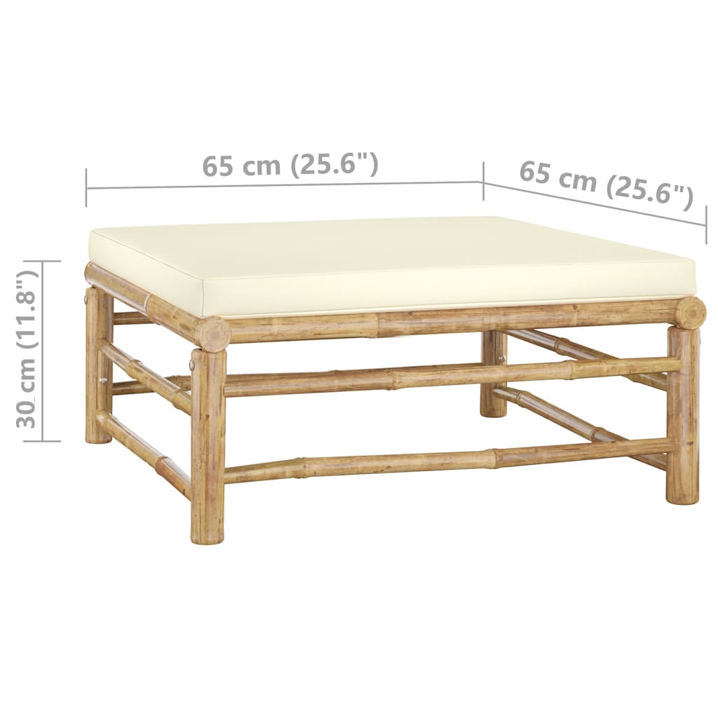 4 Piece Garden Lounge Set with Cream White Cushions Bamboo