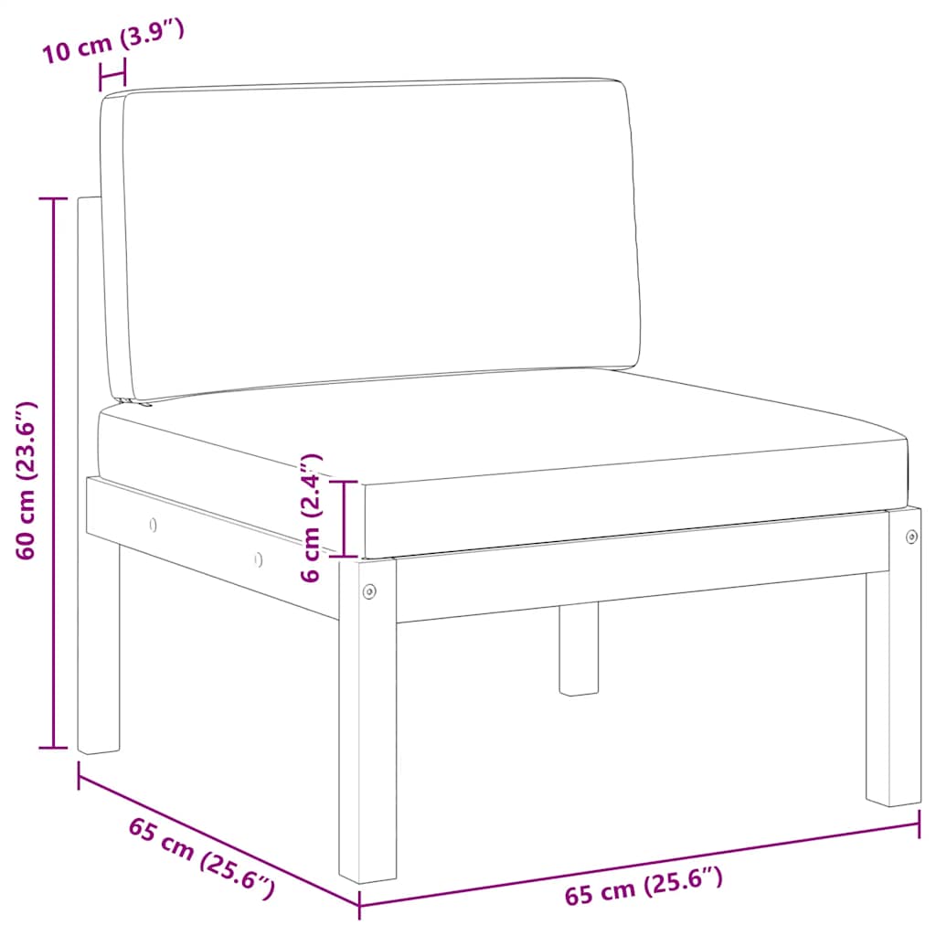 Garden Middle Sofa with Cushions Wood Acacia&Rope