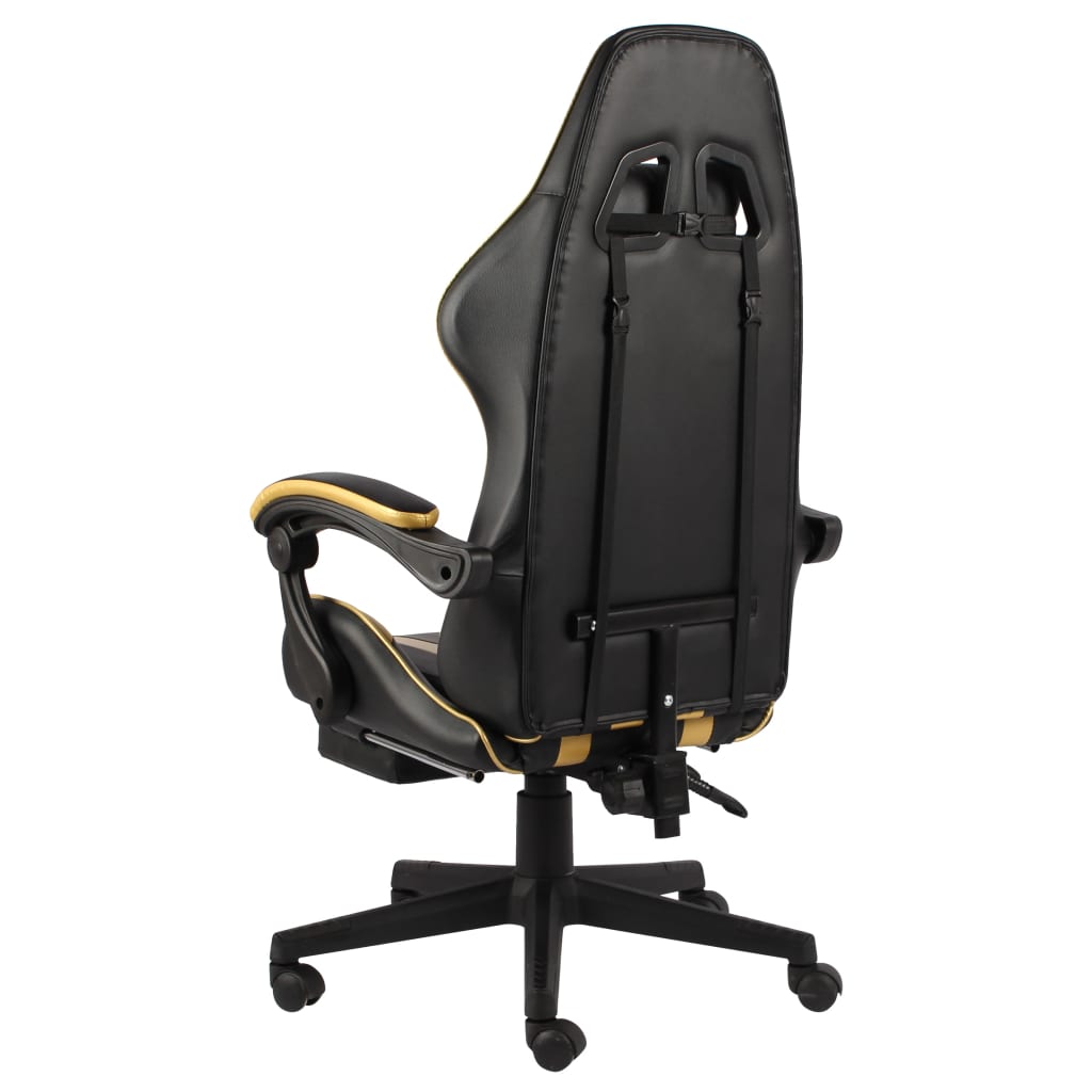 Racing Chair With Footrest Black And Gold Faux Leather