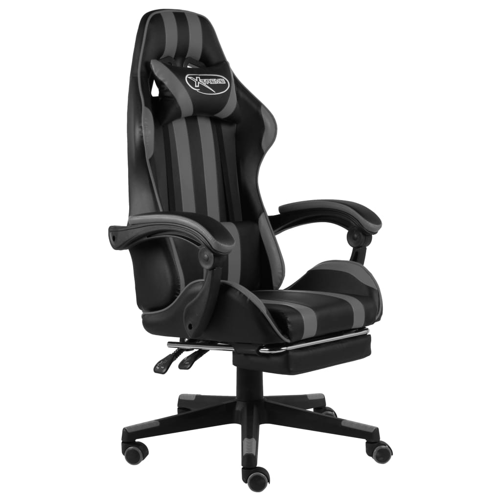 Racing Chair With Footrest Black And Grey Faux Leather