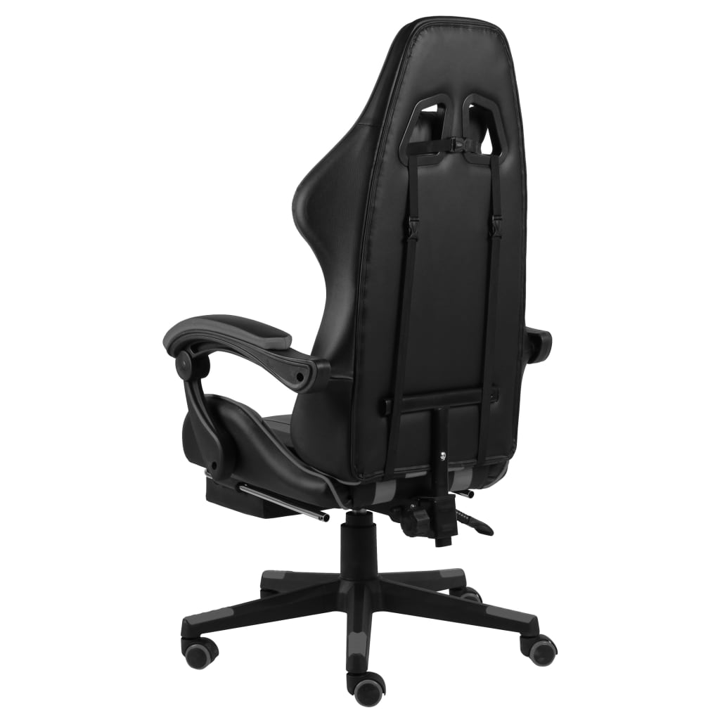 Racing Chair With Footrest Black And Grey Faux Leather