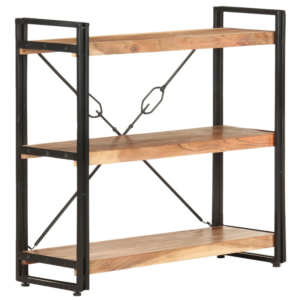 3-Tier Bookcase 90x30x80 cm Solid Acacia Wood