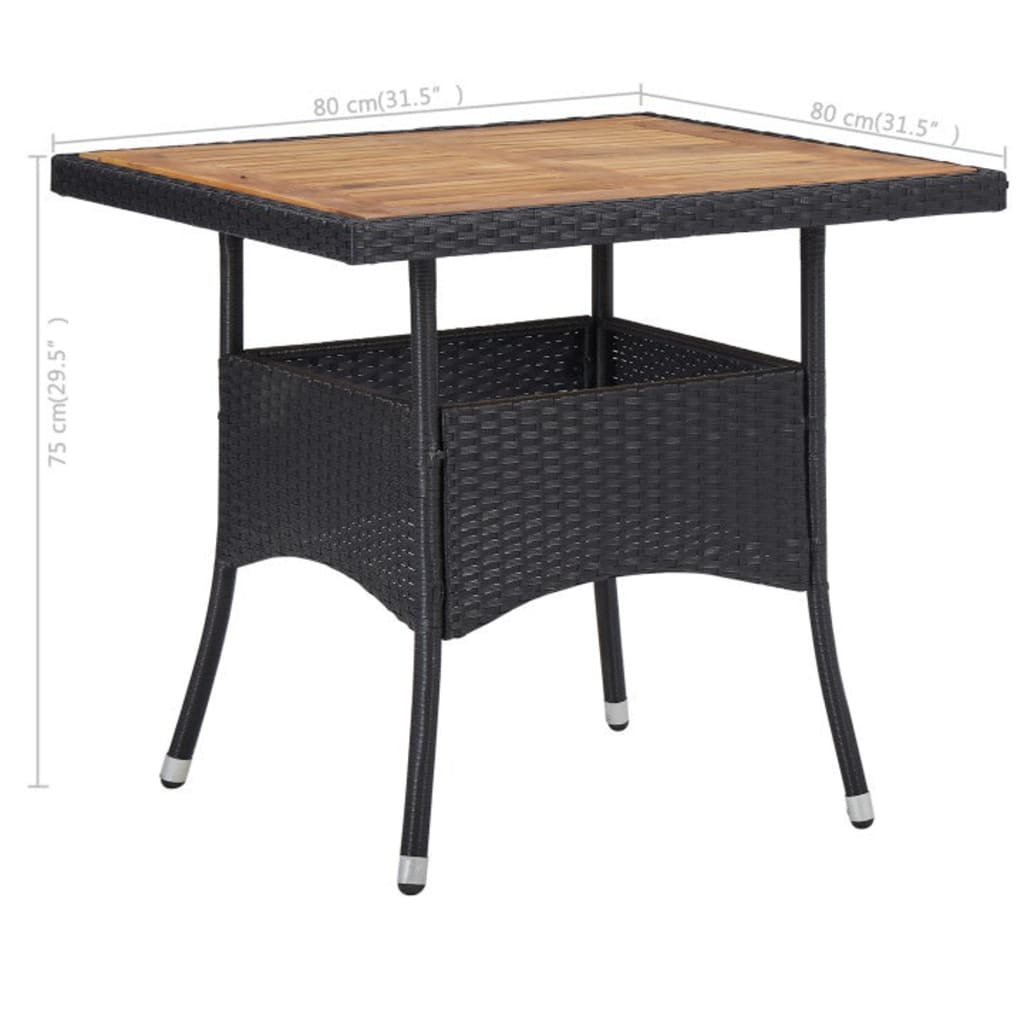 3 Piece Garden Dining Set Black Poly Rattan and Acacia Wood