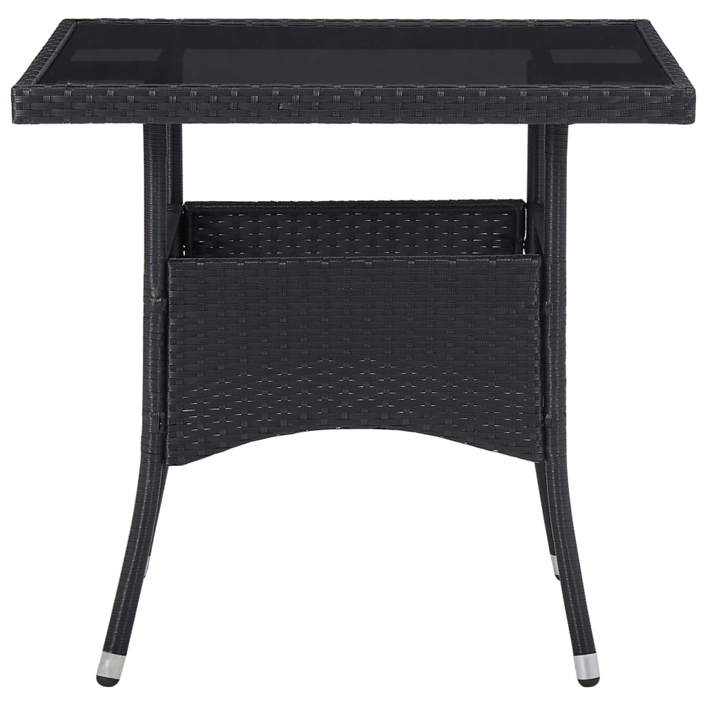5 Piece Garden Dining Set Black Poly Rattan and Acacia Wood
