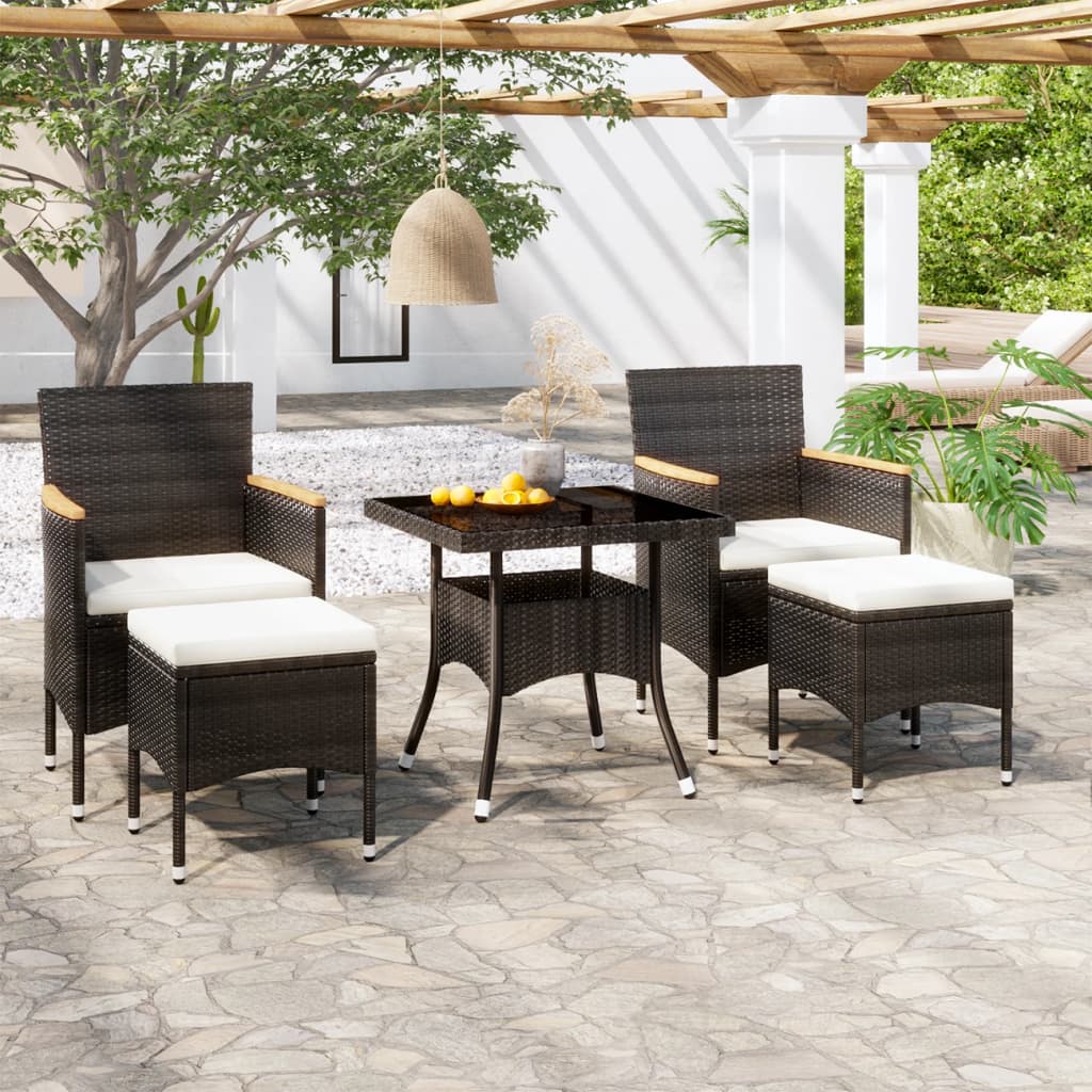 5 Piece Garden Dining Set Poly Rattan and Tempered Glass Black
