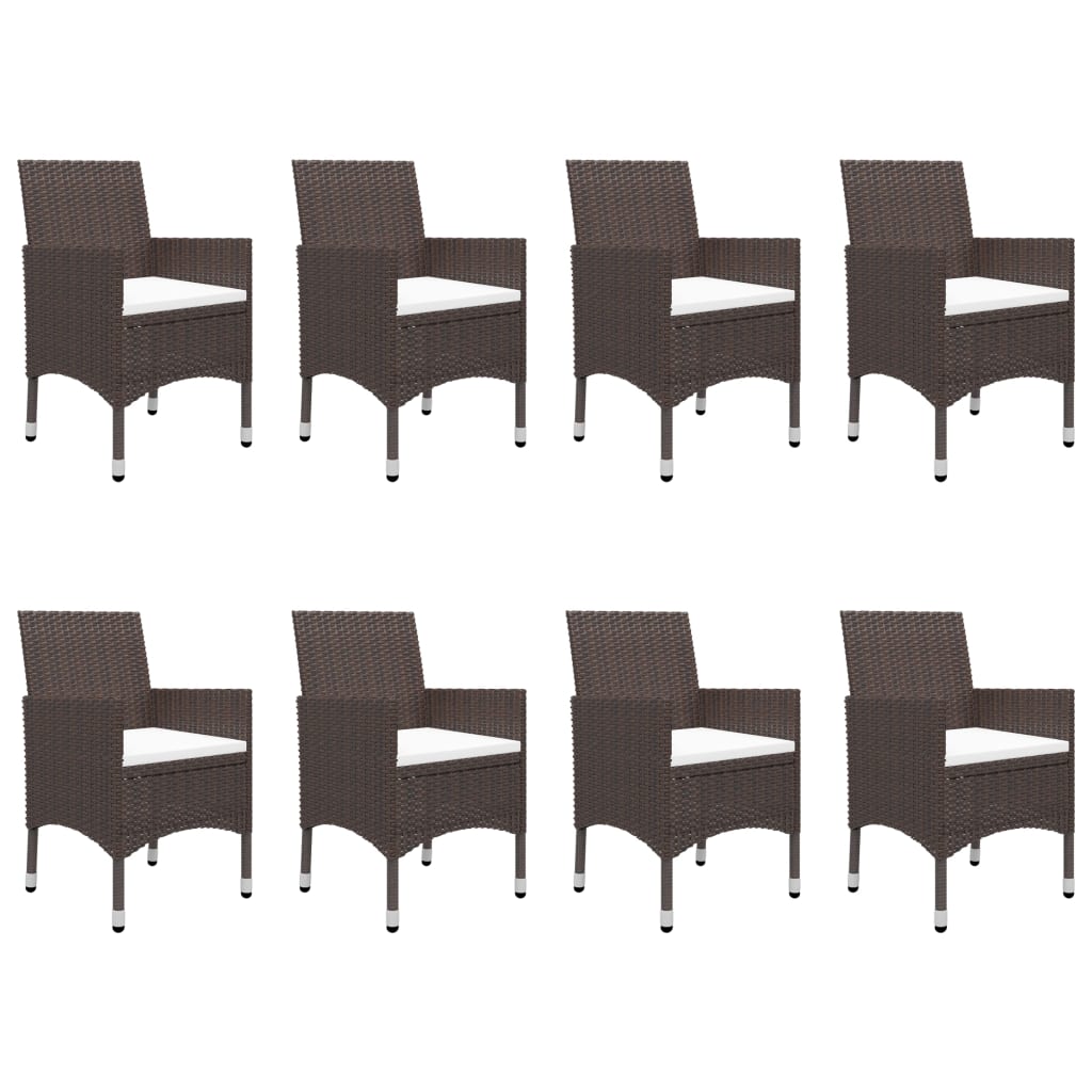 9 Piece Garden Dining Set Poly Rattan and Glass Brown