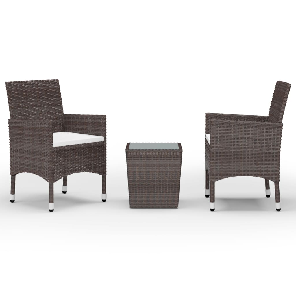 3 Piece Bistro Set Poly Rattan and Tempered Glass Brown