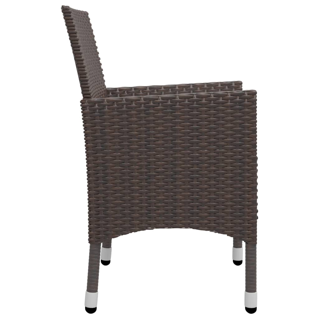 3 Piece Bistro Set Poly Rattan and Tempered Glass Brown