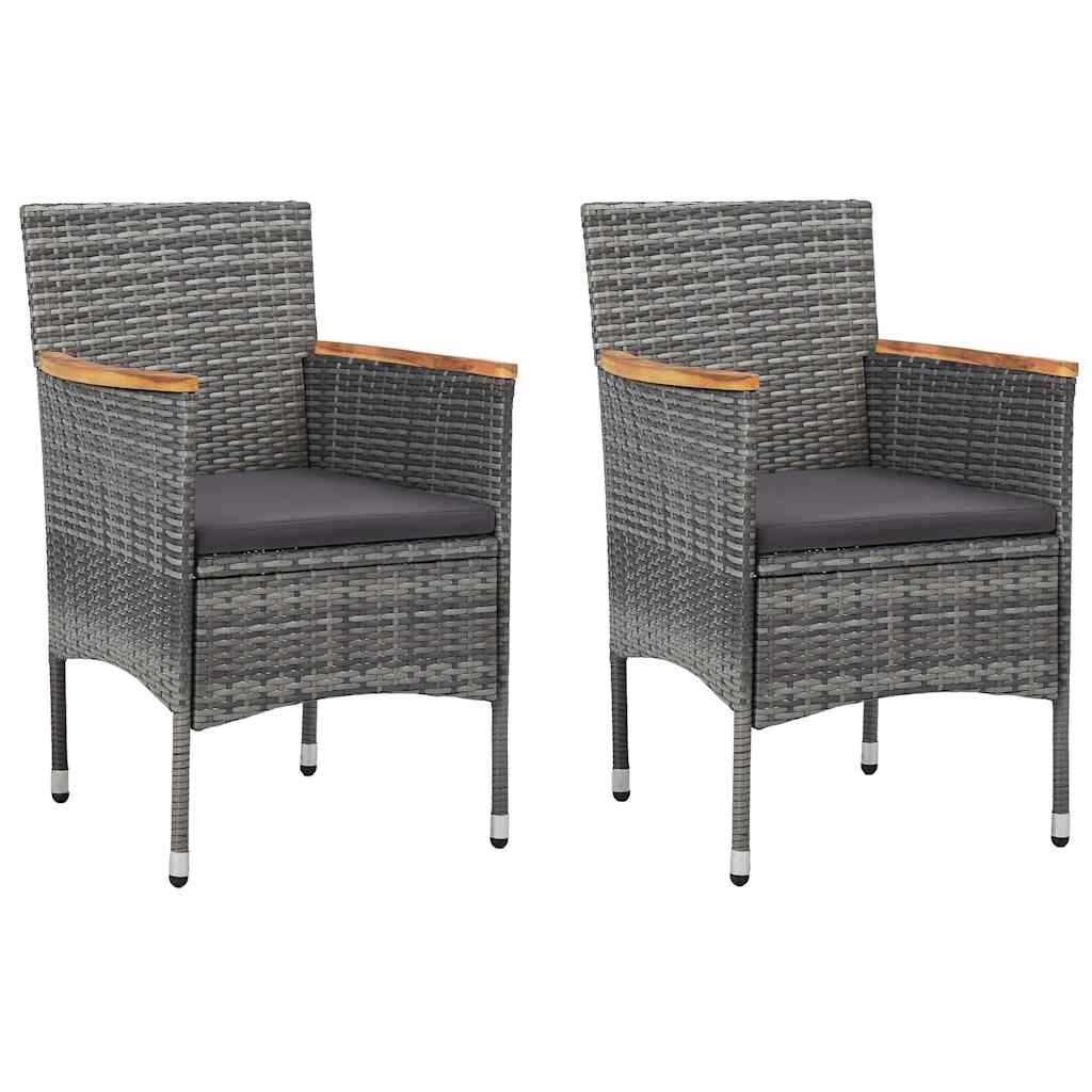 3 Piece Bistro Set Poly Rattan and Tempered Glass Grey
