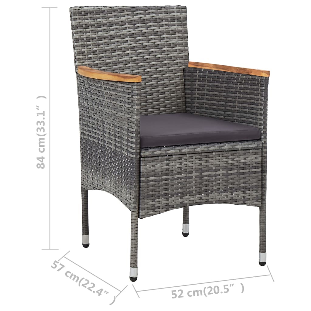 3 Piece Bistro Set Poly Rattan and Tempered Glass Grey
