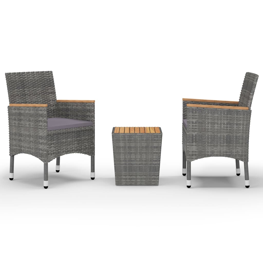 3 Piece Bistro Set Poly Rattan and Acacia Wood Grey