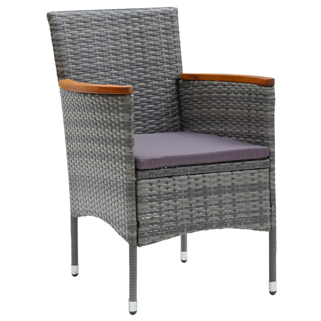 3 Piece Bistro Set Poly Rattan and Acacia Wood Grey