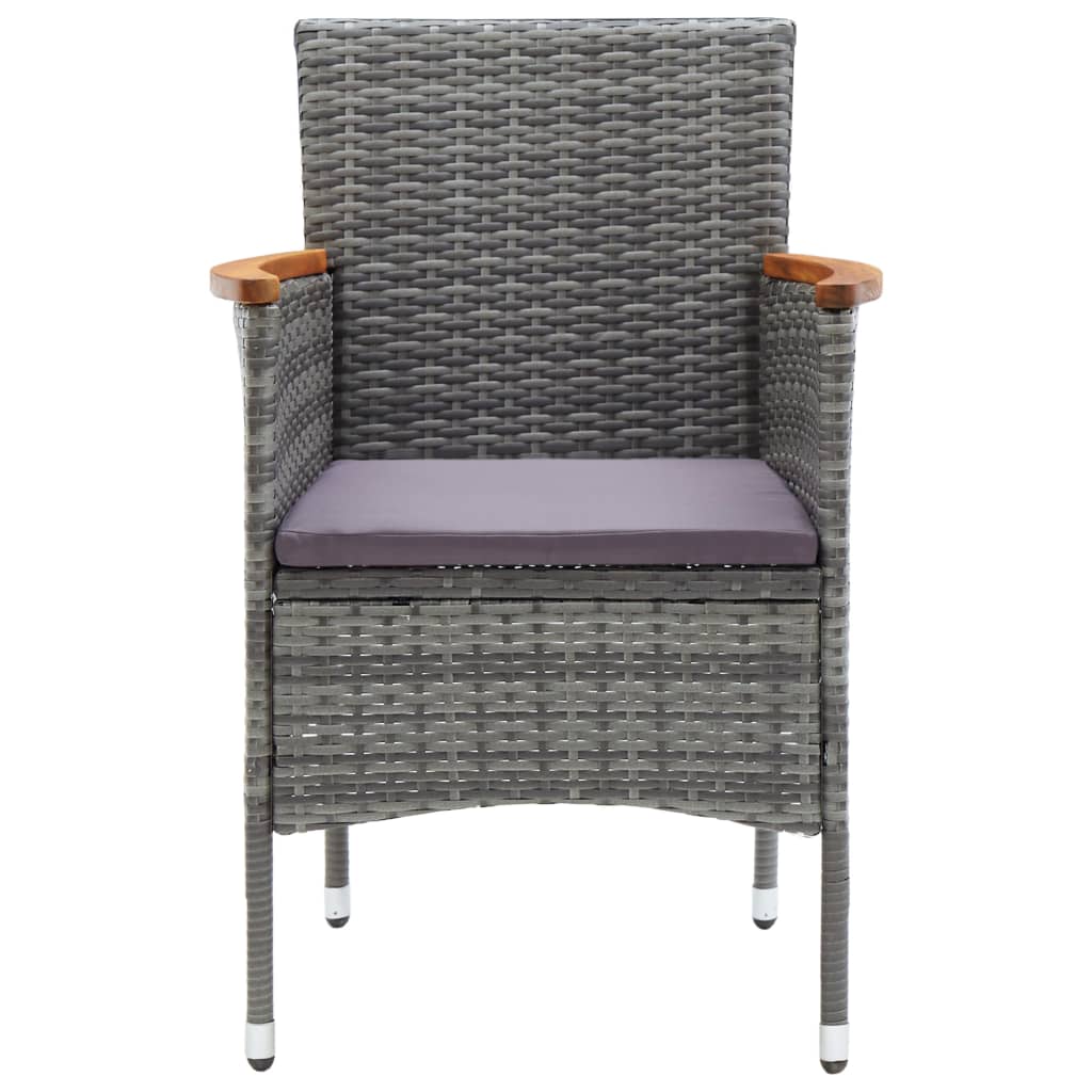 3 Piece Bistro Set Poly Rattan and Acacia Wood Grey