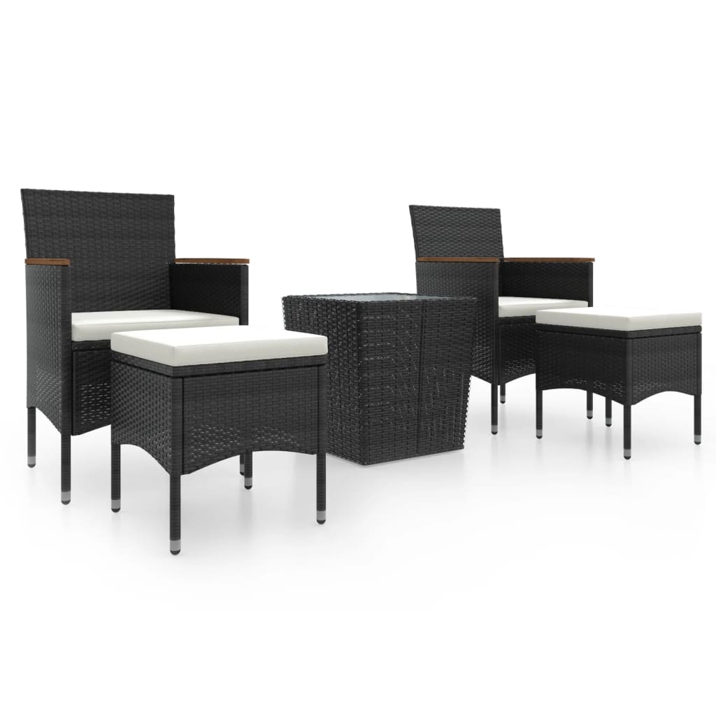 5 Piece Garden Bistro Set Poly Rattan and Tempered Glass Black